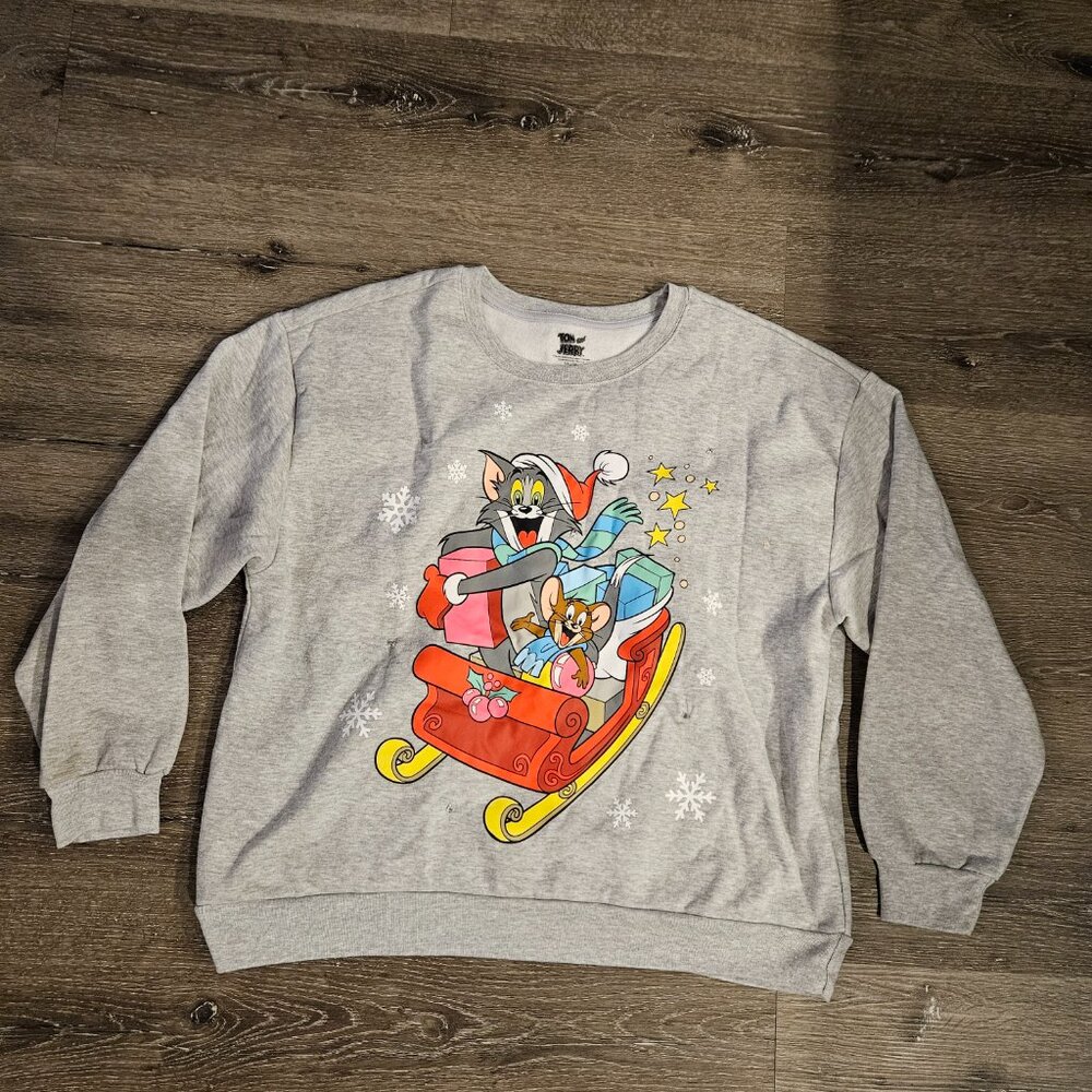 NWOT Christmas Tom & Jerry in Christmas Sweatshirt Size XXL (19) Lights up